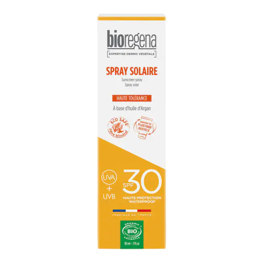 Bioregena Spray Solaire Adultes SPF30 90ml Protection Solaire Naturelle Bio Résistant Eau Quotidien