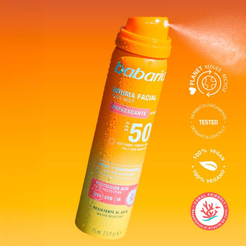 BABARIA 75ml Spray Visage Protecteur Mist SPF50+ application protection solaire très haute hydratation - novaparapharmacie