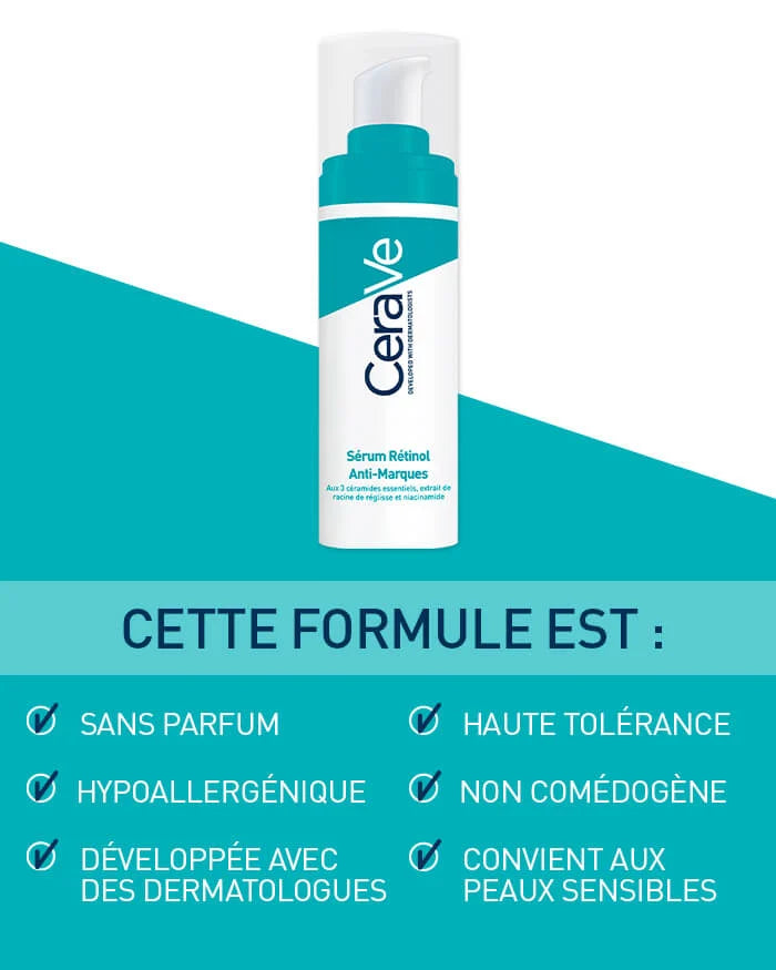CERAVE Sérum Rétinol bénéfices anti-marques renouvellement cutané rétinol céramides niacinamide peau lisse uniforme - novaparapharmacie