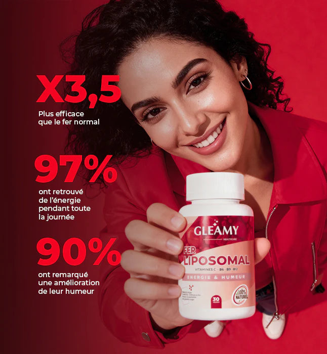 GLEAMY Fer Liposomal avant après résultats anémie combattue fatigue réduite vitalité - novaparapharmacie