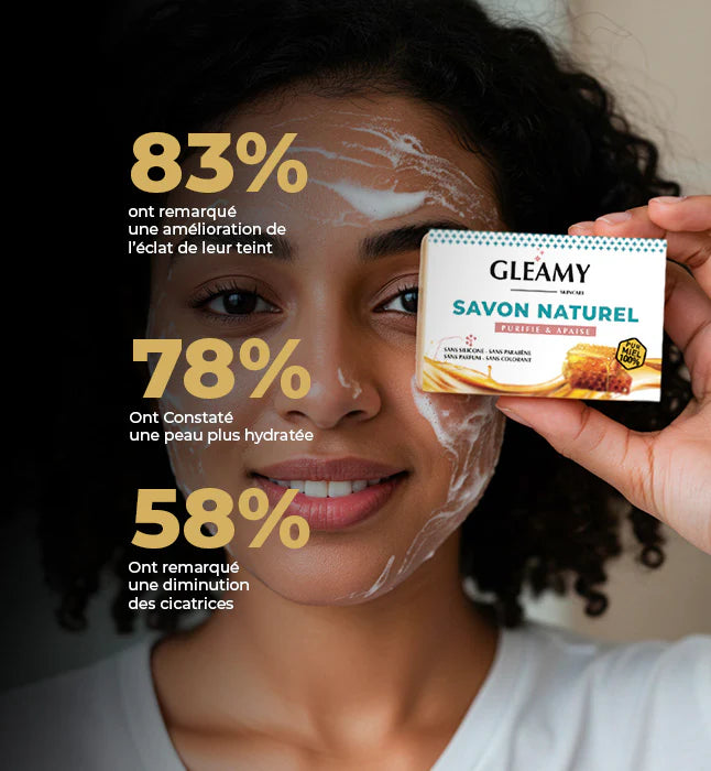 GLEAMY Savon Naturel statistiques efficacité résultats purification hydratation - novaparapharmacie