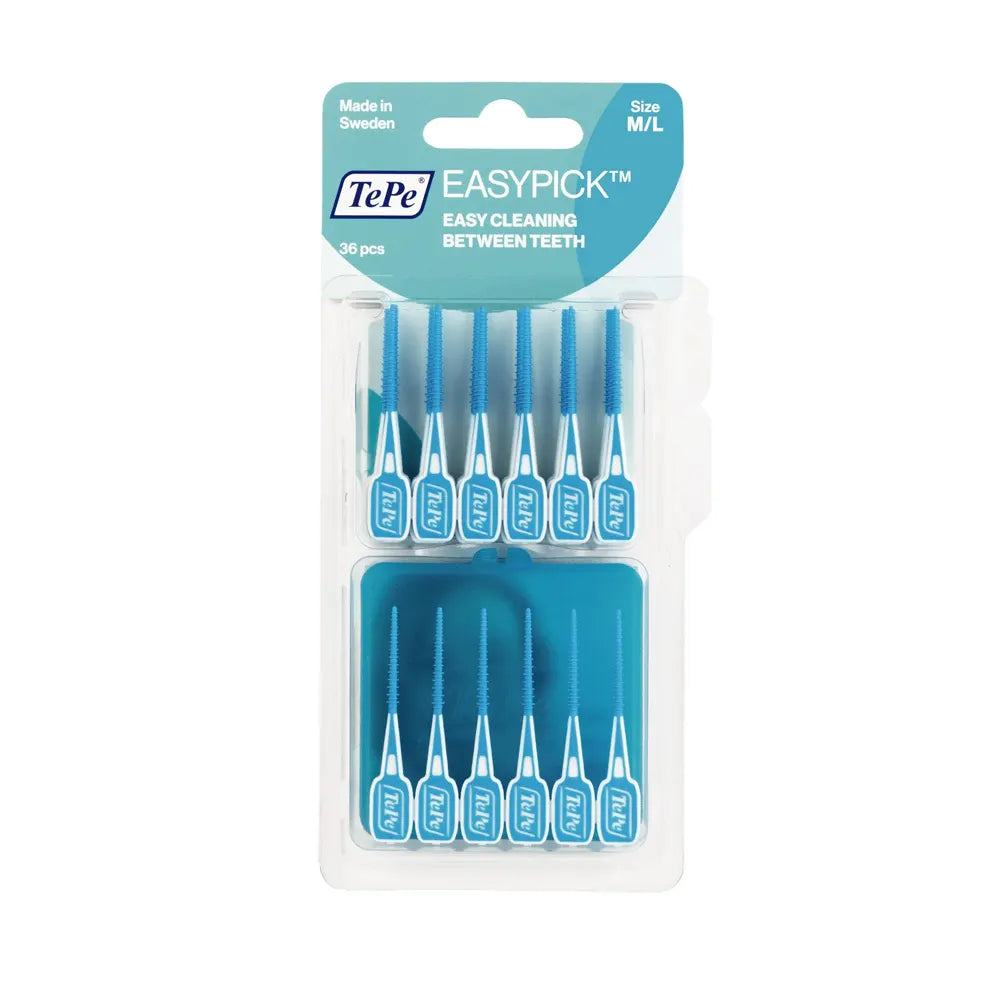 TePe EasyPick 36 Pièces Taille M/L Bleu bâtonnets interdentaires silicone nettoyage interdentaire silicone doux taille M/L - novaparapharmacie