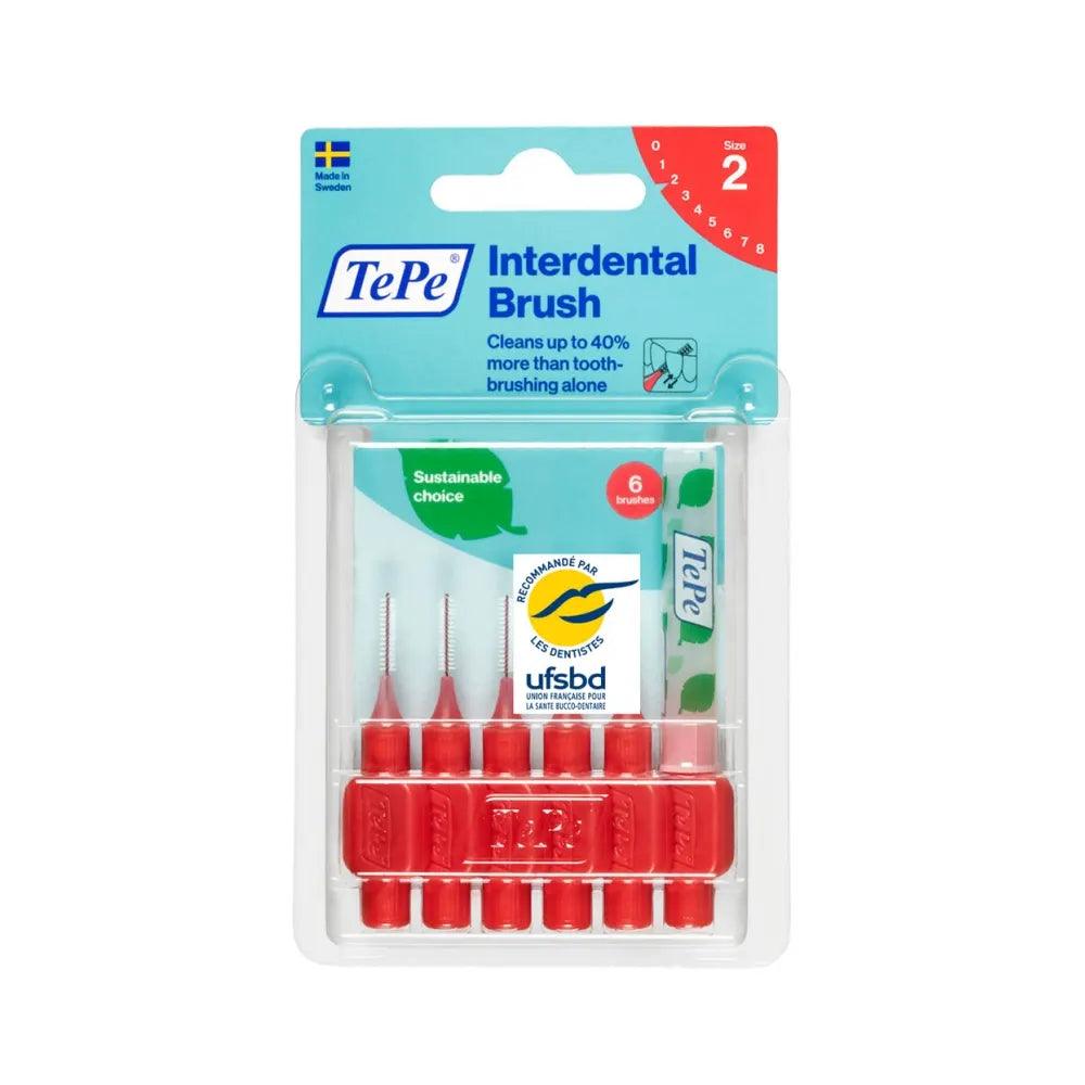 TePe 6 Brossettes Interdentaires 0.5mm Taille 2 Rouge brossettes interdentaires nettoyage interdentaire fil métallique plastifié - novaparapharmacie