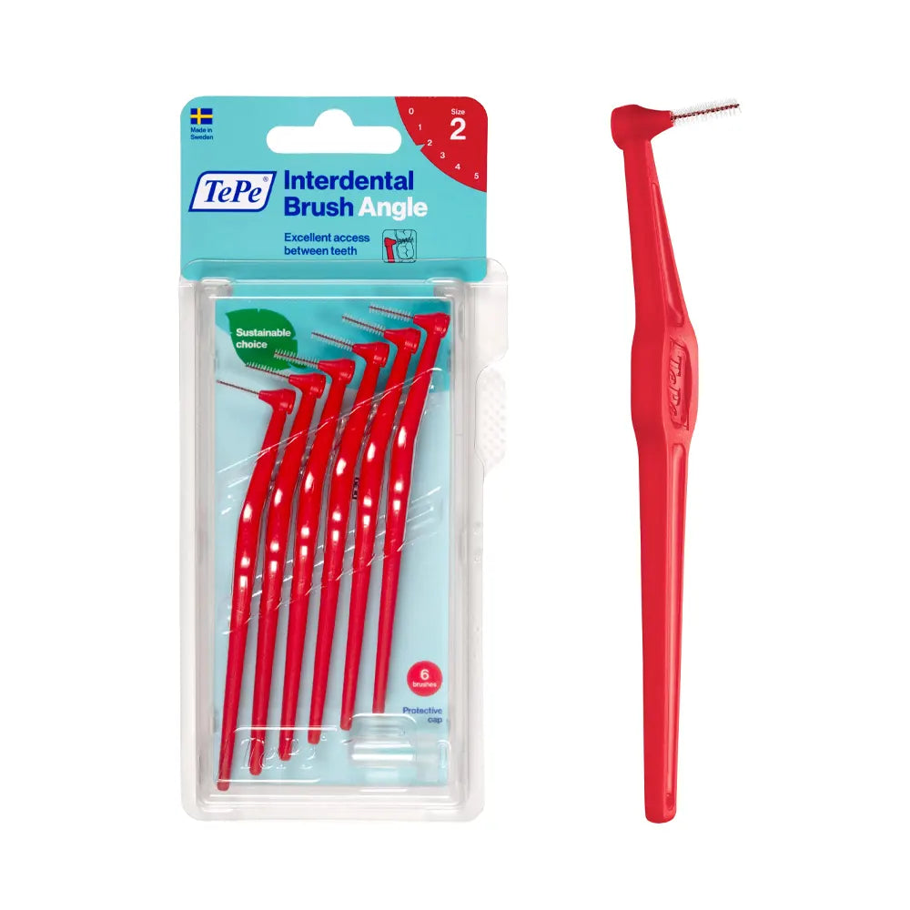 TePe 6 Brossettes Interdentaires Angle 0.5mm Taille 2 Rouge brossettes interdentaires coudées tête coudée  fil métallique plastifié - novaparapharmacie
