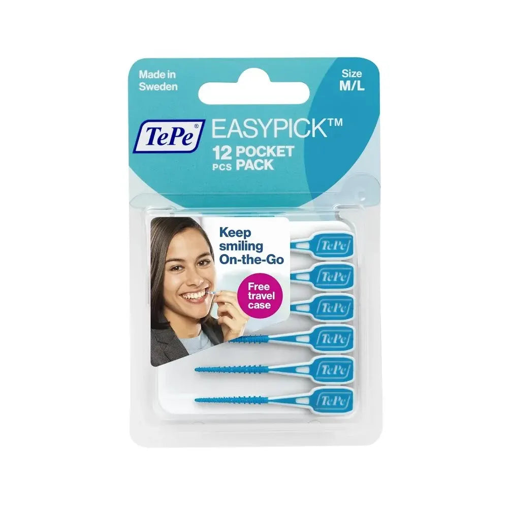 TePe EasyPick 12 Pièces Taille M/L Bleu bâtonnets interdentaires silicone nettoyage interdentaire silicone doux taille M/L  - novaparapharmacie