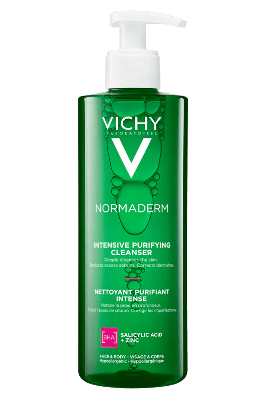VICHY Normaderm Phytosolution Gel Purifiant 400ml flacon pompe blanc vert détox végétale intensive eau thermale peaux grasses - novaparapharmacie