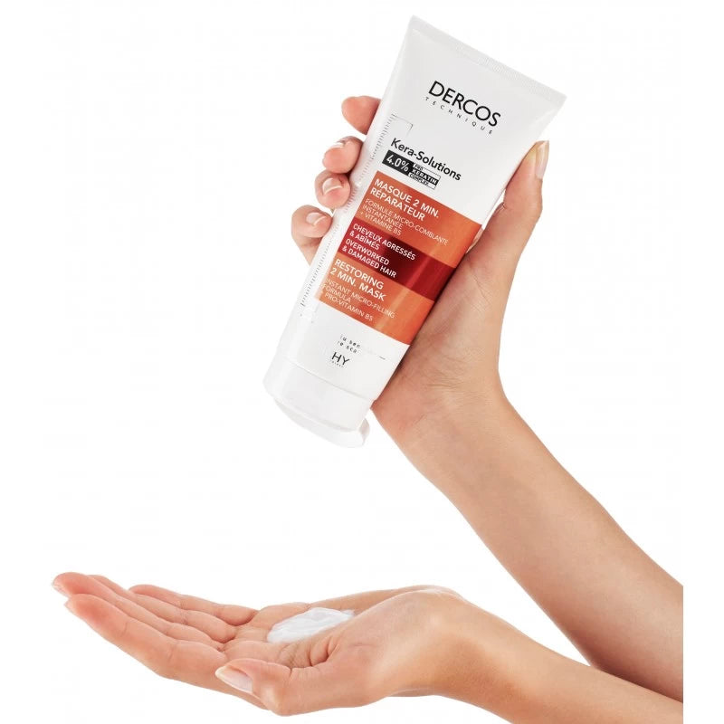 VICHY Dercos Kera-Solutions Masque 2 Minutes Réparateur 200ml tube blanc bleu cheveux abîmés kératine réparation - novaparapharmacie