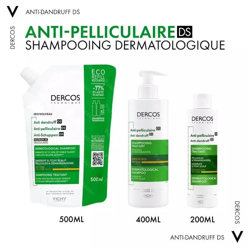 Vichy Dercos Eco-Recharge Shampoing Traitant Anti-Pelliculaire Cheveux Secs | 500 Ml