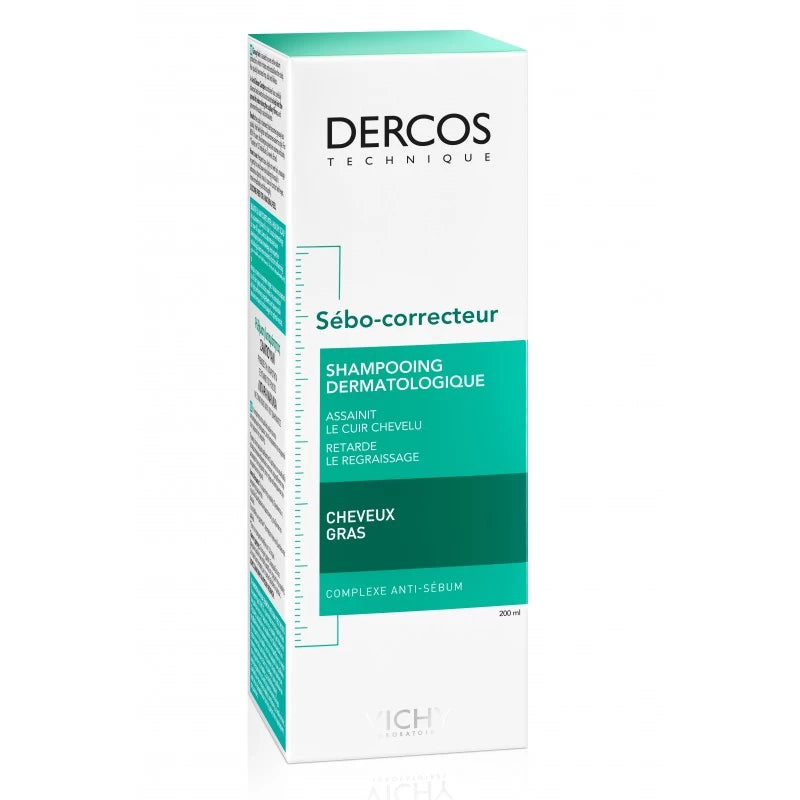  Packaging Vichy Dercos Sébo-Correcteur 200ml Flacon Shampooing Traitant Cheveux Gras - novaparapharmacie