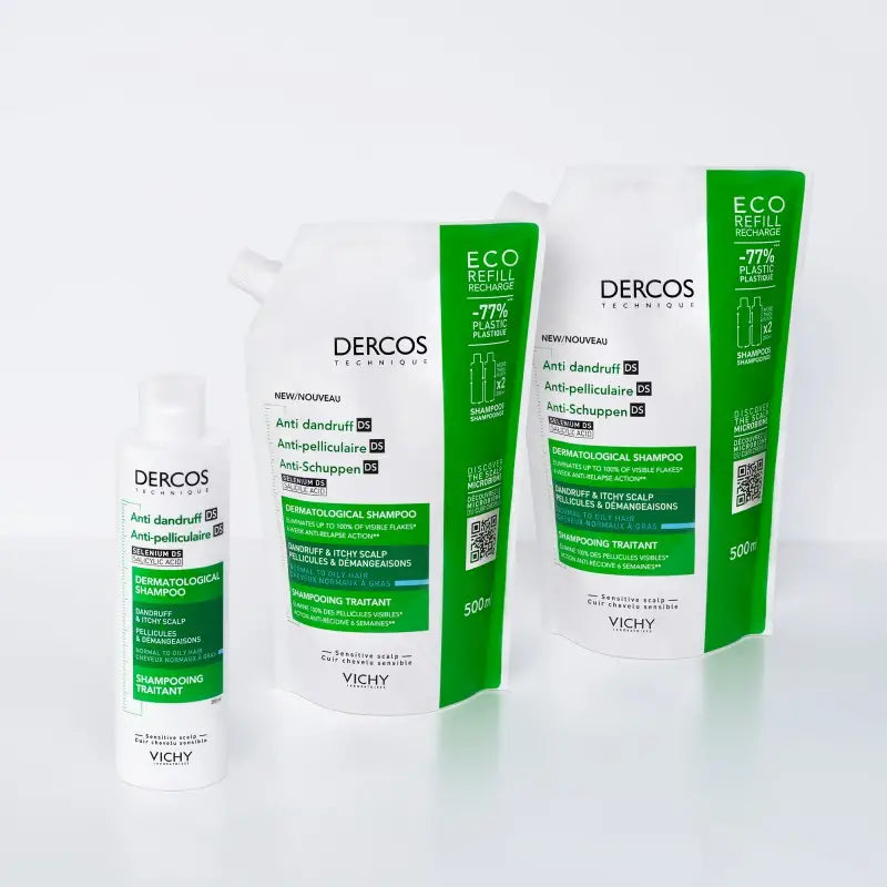 VICHY Dercos Shampooing packaging traitant antipelliculaire cheveux normaux gras pellicules élimination flacon pratique - novaparapharmacie