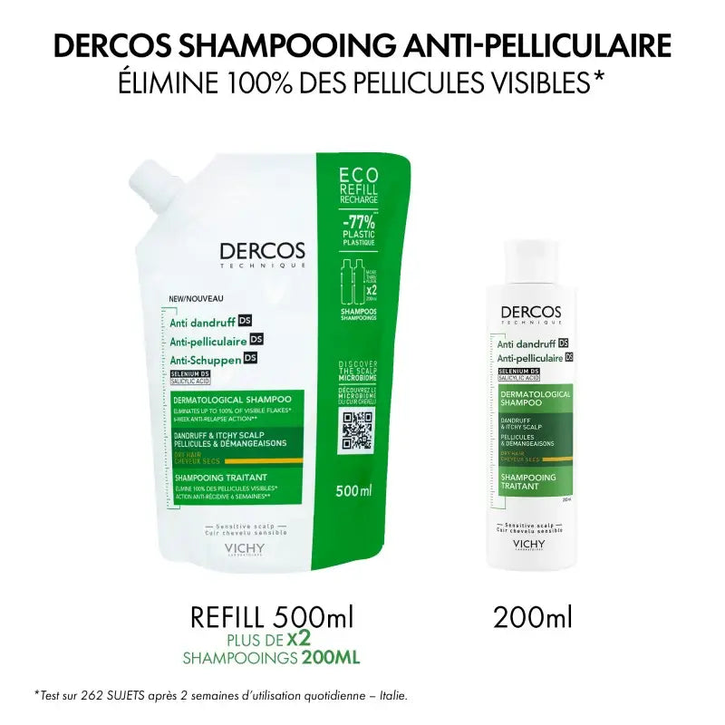 Packaging Vichy Dercos Anti-Pelliculaire 200ml Flacon Shampooing Cheveux Secs Traitement - novaparapharmacie