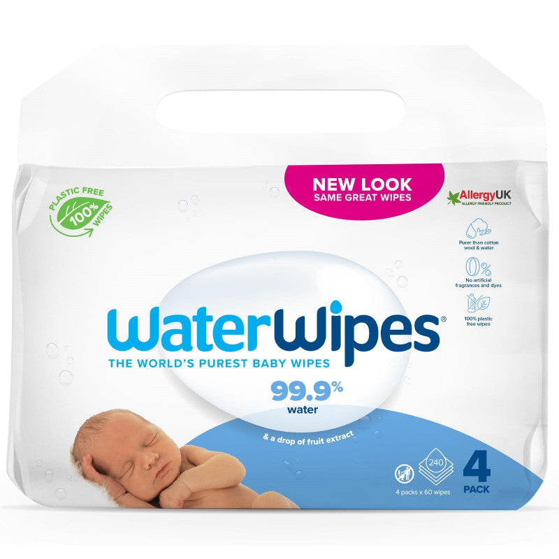 WaterWipes lingettes bébé 99,9% eau - Pack 4x60 lingettes pures sans plastique