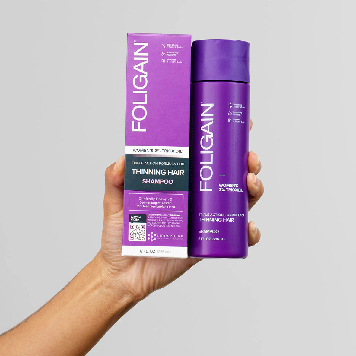 Foligain gamme triple action shampoing collection soins anti-chute femme trioxidil 2% densité volume - novaparapharmacie