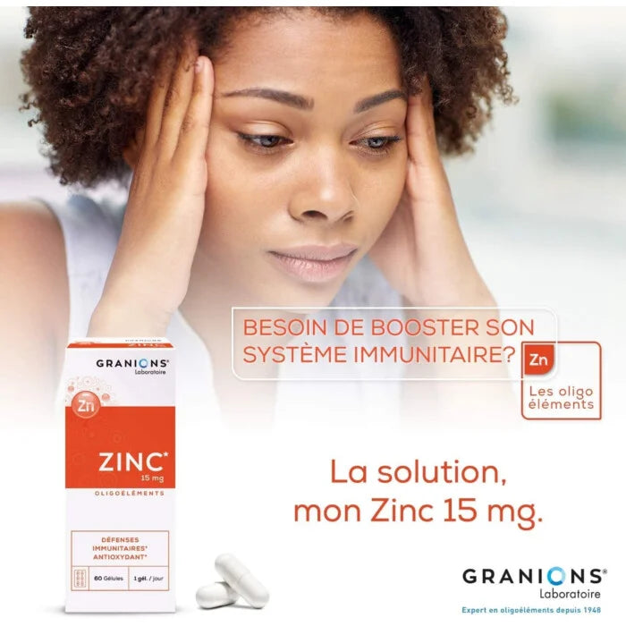 Utilisation Granions Zinc 15mg gélule quotidienne matin complément alimentaire immunité peau cheveux protection - novaparapharmacie