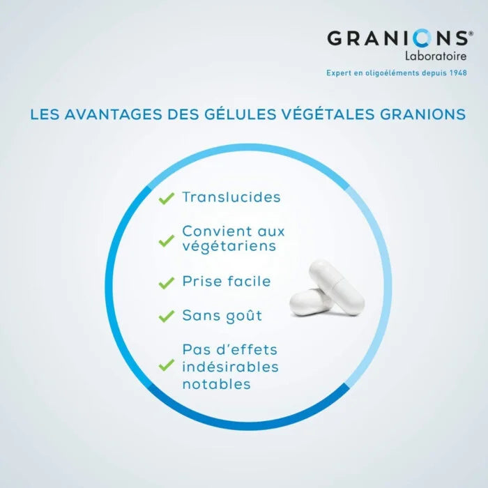 Boîte Granions Zinc 15mg 60 Gélules format cure 2 mois complément alimentaire immunité peau cheveux - novaparapharmacie
