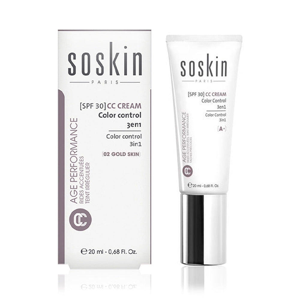 Soskin CC Crème Color Control 3 en 1 Gold Skin 02 SPF 30+ 20 ml - Nova Para